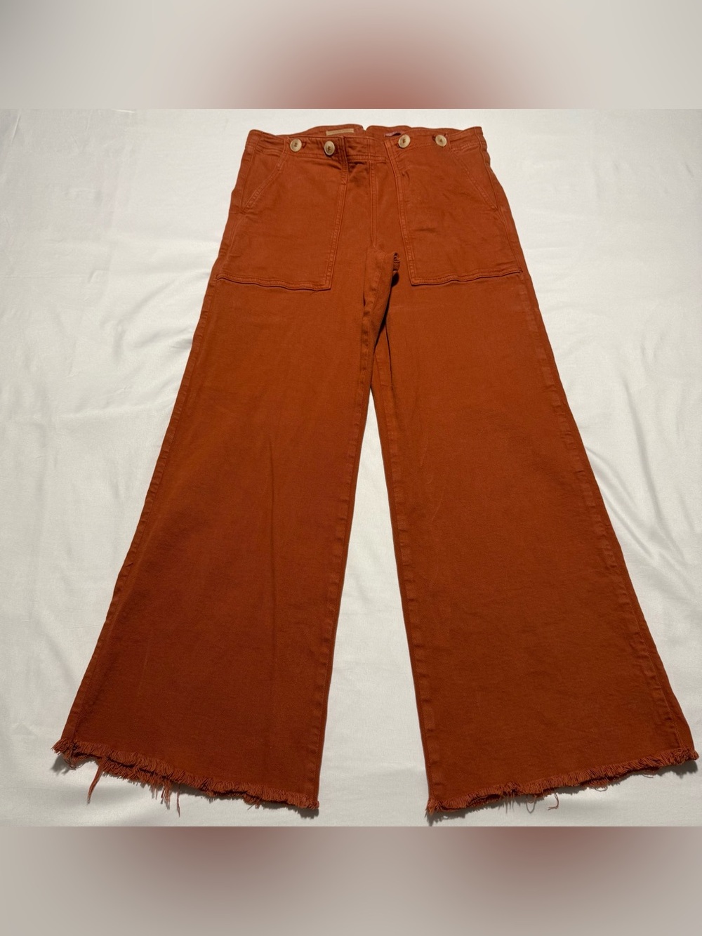 Anthropologie Pilcro Wide Leg Jeans Women’s Orange High Rise Frayed Hem Sz 30